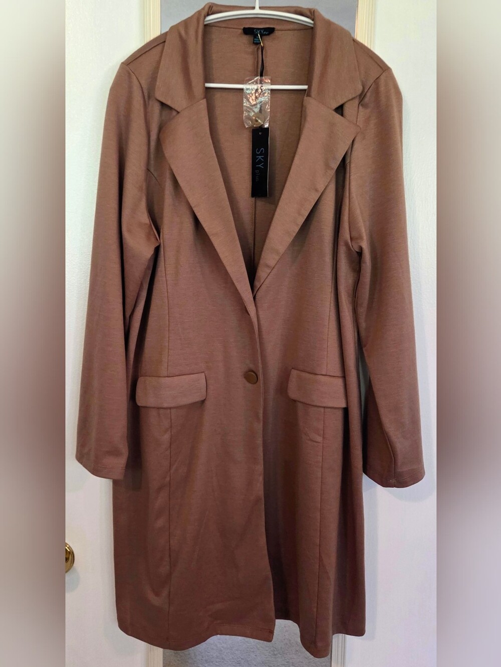 Sky Plus Camel Cardigan Button Front Women's Plus Size 1x
